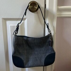 Vintage Coach Shoulder Bag - Blue wool and leather